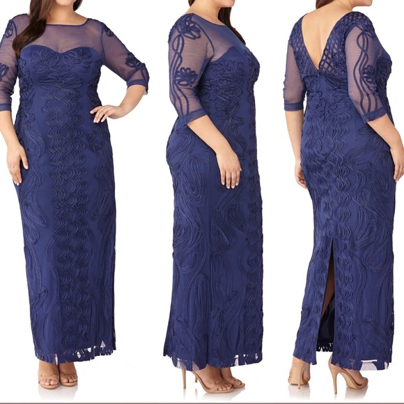 JS Collections Navy Long Sleeve Lace Maxi Evening Dress Gown Size 20W - Picture 2 of 15